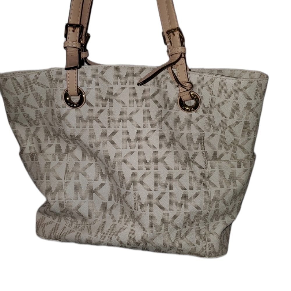 Michael Kors white monogrammed tote bag